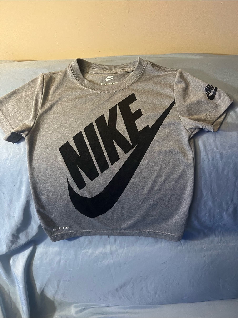 Nike Gray and Black Big Logo Kids Short Sleeve Tee